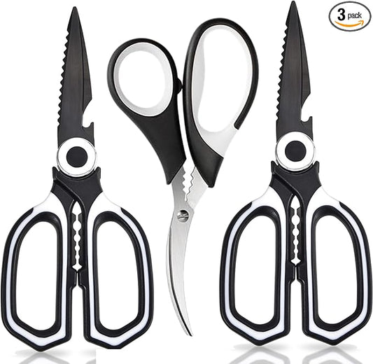 OMDAR 3-Pack Titanium Coated Kitchen Scissors – Rust-Resistant, Includes Magnetic Safety Cover for Easy Magnetic Mounting