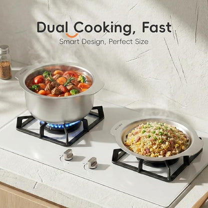 6-Piece Stainless Steel Cookware Set, 304 Food-Grade Nesting Pots and Dual-Use Lids, Stackable Space-Saving Design, All Cooktops Compatible, for Cooking, Baking and Serving