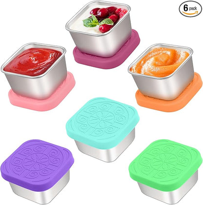 Qukaka 6x2.7 Oz Salad Dressing Container to Go,Handy Leakproof Stainless Steel Meal Prep Containers Reusable,Sauce Containers for Lunch Box, Picnics, Travel, Office and Kitchen Storage-Square