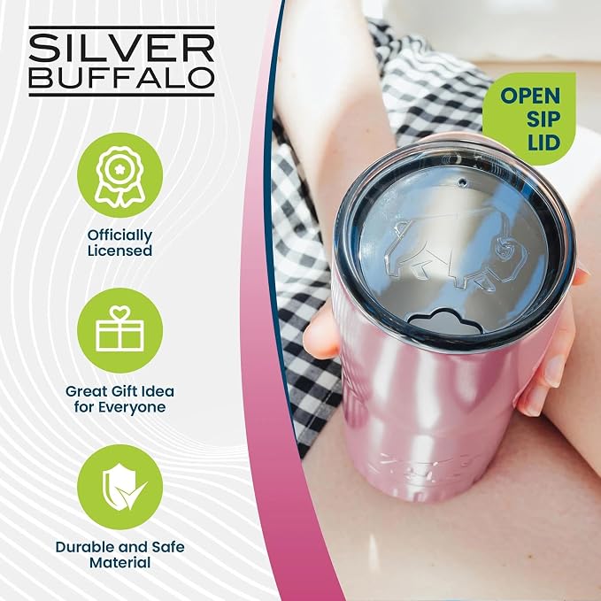 Silver Buffalo Double Walled Vacuum Insulated Stainless Steel Tumbler With Easy Sip Lid Keeps Hot and Cold, Travel Coffee Mug Clear Lid, 20 Ounces, Matte Pink