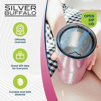 Silver Buffalo Double Walled Vacuum Insulated Stainless Steel Tumbler With Easy Sip Lid Keeps Hot and Cold, Travel Coffee Mug Clear Lid, 20 Ounces, Matte Pink