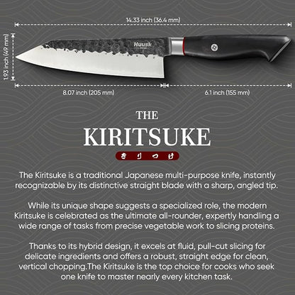 Huusk Kiritsuke Japanese Chef Knife - Hand Forged Japanese Knives with VG10 Steel Core, Ergonomic Handle 8 inch Kitchen Knife for Meat Sashimi Vegetable, Elegant Gift Box, Pro Chef's Choice