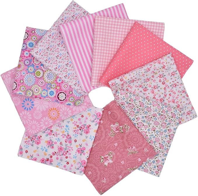 10pcs 12 x 12 inches (30cmx30cm) Print Pink Series Fabric Bundle Squares Patchwork DIY Sewing Scrapbooking Quilting Pattern Artcraft Collection B