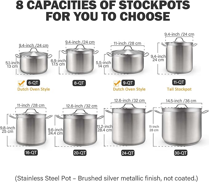 Cooks Standard Professional 9 Quart Stainless Steel Stock Pot, Dutch Oven Pot with Lid, Stockpot with Lid for Pasta, Soup, Spaghetti, Oven Safe, Dishwasher Safe, Cookware for Canning, Simmer