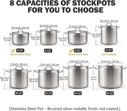 Cooks Standard Professional 9 Quart Stainless Steel Stock Pot, Dutch Oven Pot with Lid, Stockpot with Lid for Pasta, Soup, Spaghetti, Oven Safe, Dishwasher Safe, Cookware for Canning, Simmer