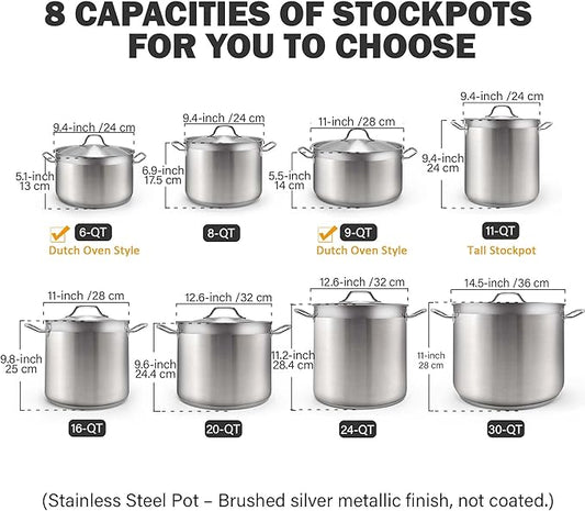Cooks Standard Professional 9 Quart Stainless Steel Stock Pot, Dutch Oven Pot with Lid, Stockpot with Lid for Pasta, Soup, Spaghetti, Oven Safe, Dishwasher Safe, Cookware for Canning, Simmer