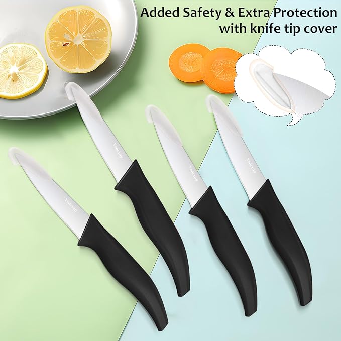 4-Piece Paring Knife Set, 4 Inch 4Cr14 Stainless Steel Sharp Fruit Vegetable Peeling Knives with Ergonomic Anti-Slip Large Handle, Small Kitchen Utility Knife for Daily Meal Prep, Black