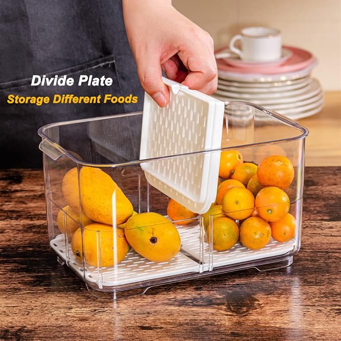 Fridge Produce Saver Food Storage Bin Containers Fridge Food Storage Containers Lettuce Keeper Produce Containers Refrigerator OrganizerClear,Set of 4