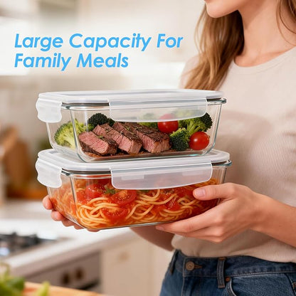 2 Pack 78 Oz / 9.8 Cups Large Glass Food Storage Containers with Lids, Borosilicate Glass Meal Prep & Baking Containers, Airtight Leakproof, Microwave Oven Freezer Dishwasher Safe, BPA Free