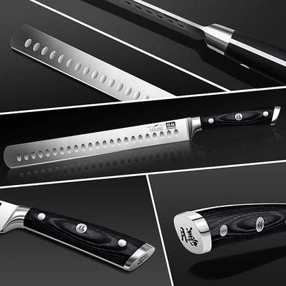 SHAN ZU 12" Brisket Slicing Knife - Carving Slicing Meat Knife Professional 5Cr15MoV Stainless Steel Razor Sharp Blade, Ergonomic Wood Handle & Full Tang Design