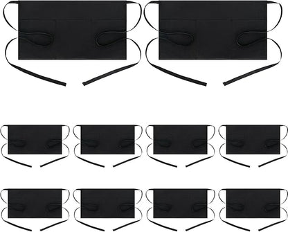 BOHARERS 10 Pack Black Waitress Aprons Server Apron with 3 Pockets Men Women Short Waterproof Apron Kitchen, Restaurant