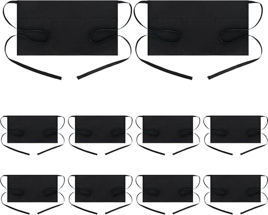 BOHARERS 10 Pack Black Waitress Aprons Server Apron with 3 Pockets Men Women Short Waterproof Apron Kitchen, Restaurant