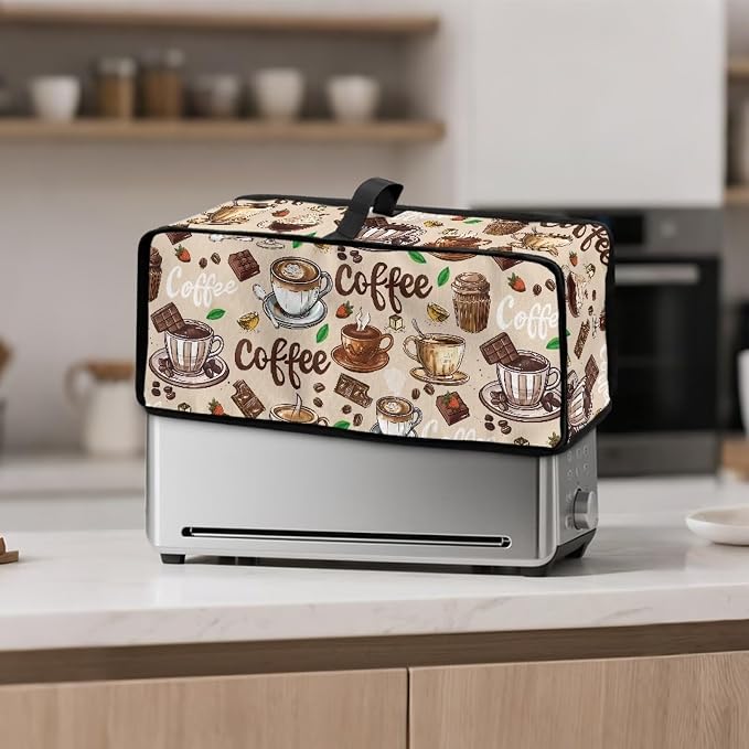 Coffee Toaster Cover 2 Slice Beige Cover for 2 Slice Slim Toaster, Easy to Fold and Carry Water-Resistant Dust Covers for Kitchen Appliances, Machine Washable
