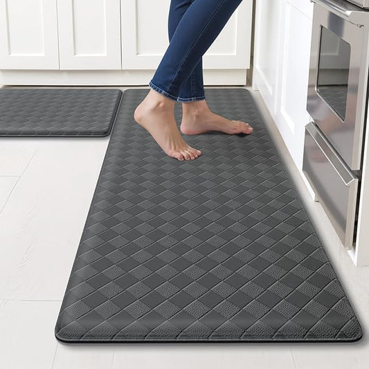 TranquilRelax Kitchen Mats, 2PCS Kitchen Rugs, Cushioned Anti Fatigue Kitchen Mats for Floor, Non-Slip Standing Sink Mat, Waterproof Kitchen Rug Set for Kitchen Floor Office,17.3"×30"+17.3"×47" Grey