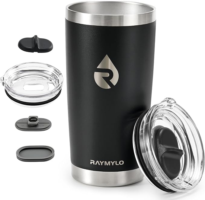 RAYMYLO Insulated Travel Coffee Tumbler 20oz, Detachable & Spill-Proof Slider Lid for Thorough Clean, Stainless Steel Reusable Coffee Mug with Lid Fits Most Car Cup Holder & BPA Free