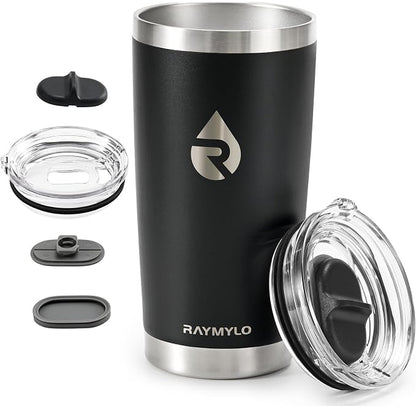 RAYMYLO Insulated Travel Coffee Tumbler 20oz, Detachable & Spill-Proof Slider Lid for Thorough Clean, Stainless Steel Reusable Coffee Mug with Lid Fits Most Car Cup Holder & BPA Free