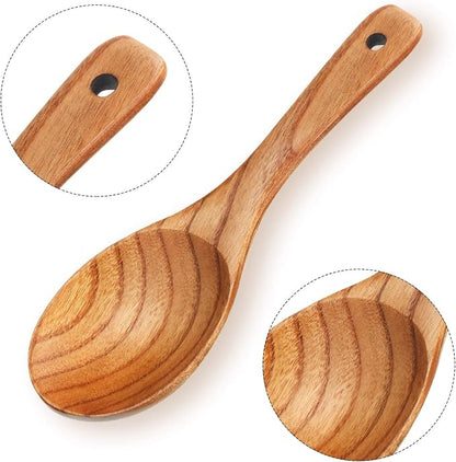 Patelai 8 Pieces 9 Inch Wooden Spoons for Cooking Eating with Long Handle, Nonstick Heat-resistant Serving Salad Stirring Soup Rice Paddle for Serving Kitchen Cooking Home Table Scooper