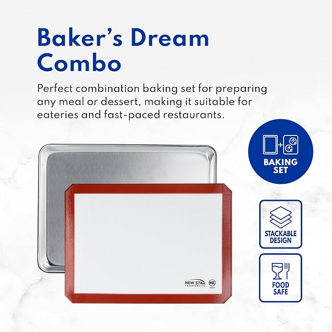 New Star Foodservice Commercial 18-Gauge Aluminum Sheet Pan & Silicone Baking Mat (13 by 18-Inch (Half Size))