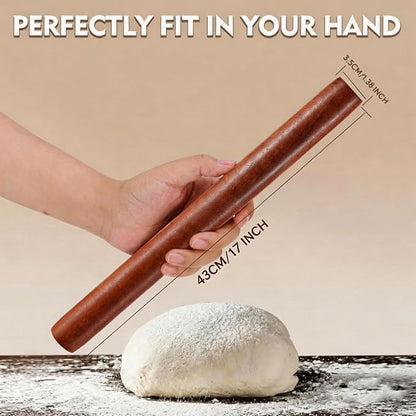 17.1 Inch Straight Rolling Pin – Smooth One-Piece Wooden Dough Roller for Baking, Cookies, Pizza Dough & Pastry