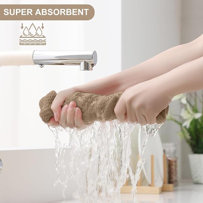 Homaxy 100% Cotton Kitchen Towels and Dishcloths Set, 12 x 12 Inches and 13 x 28 Inches, Set of 10 Bulk Kitchen Towels Set, Ultra Soft Absorbent Dish Cloths for Washing Dishes, Tan
