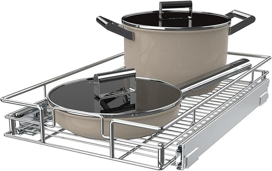 Pulloutor Pull Out Cabinet Organizer,Slide Out Kitchen Cabinet Storage Shelf and Drawer Organizer NEED 18" W and 22" D Cabinet, Chrome Finish (17 * 21 in)
