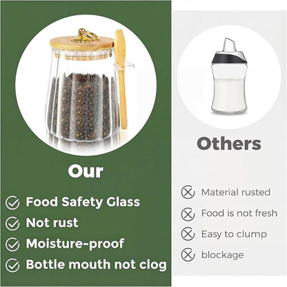 holoith Sugar Jar with Lid and Spoon,24oz Large Glass Spice Jars for Coffee Bar Decor Accessories Food Storage Containers Home Essentials
