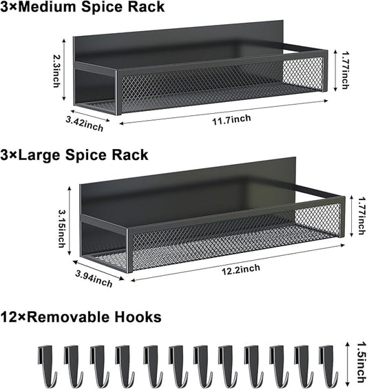 Aufworld Magnetic Spice Rack for Refrigerator, 6 Pack Magnetic Shelf, Fridge Magnet Organizer with Moveable 12 Hooks, Magnetic Fridge Shelf for Kitchen Organization and Storage (6 Pack)