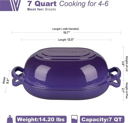 VORRINGARD Enameled Cast Iron Sourdough Bread Oven, Dutch Oven, Loaf Cast Iron Bread Pan for Homemade Bread Baking, Meatloaf Pan with Lid, 7QT, Purple