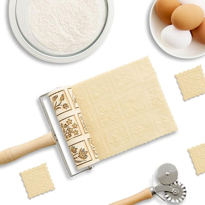 Mrs. Anderson’s Baking Mini Embossing Rolling Pin, Spring Flowers Design, Poplar Wood and Chrome-Plated Iron