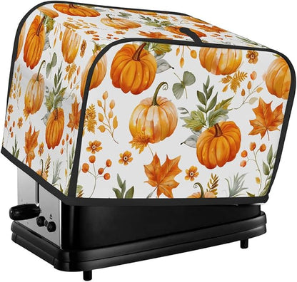 2 Slice Watercolor Pumpkin Autumn Toaster Cover Waterproof Dust Fingerprint Bread Machine Cover Washable Kitchen Appliance Protector For Home Kitchen Bakeware Table Decor Women Gifts