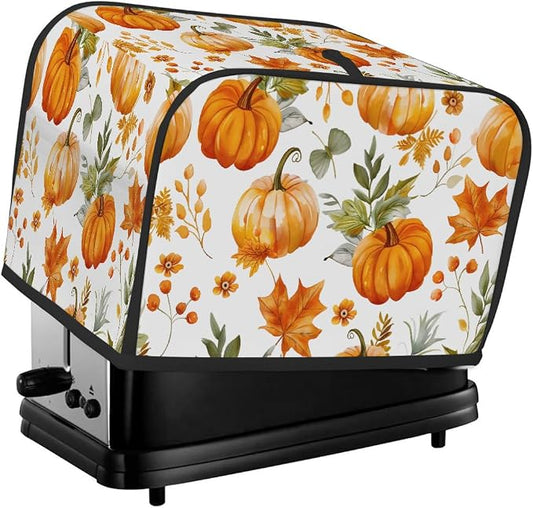 2 Slice Watercolor Pumpkin Autumn Toaster Cover Waterproof Dust Fingerprint Bread Machine Cover Washable Kitchen Appliance Protector For Home Kitchen Bakeware Table Decor Women Gifts