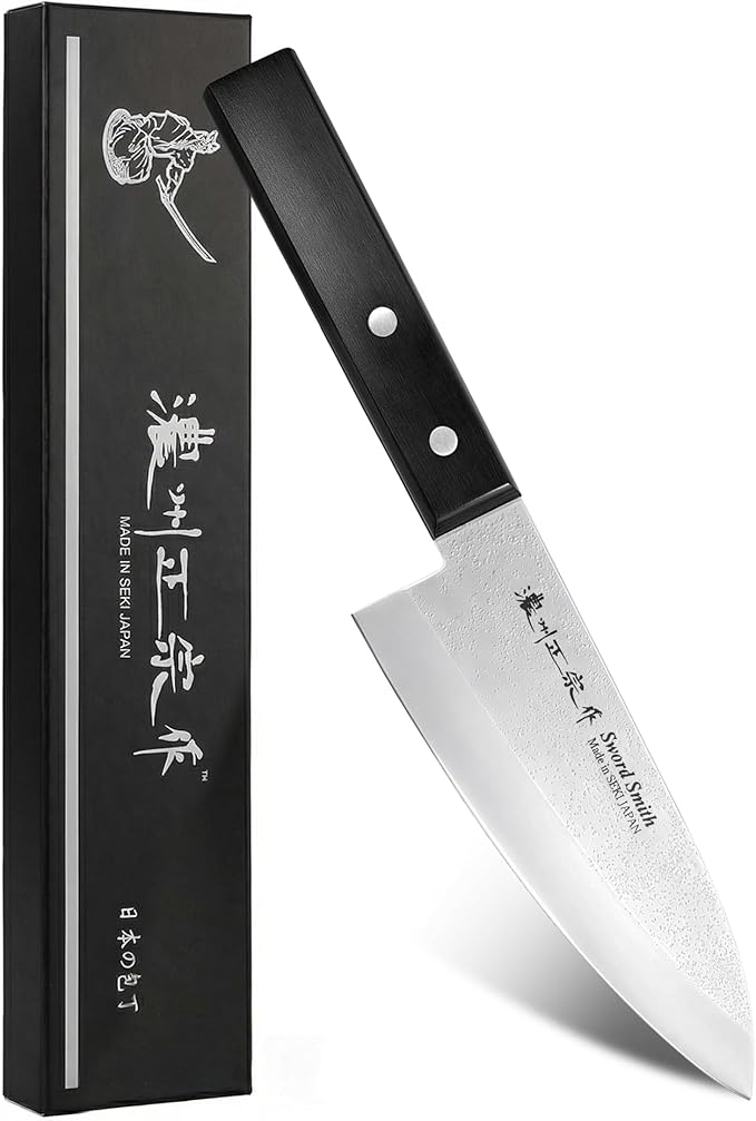 6 Inch Deba Knife, Made in Japan, Right-Handed Single Bevel Fish Butcher Knife, High Carbon Stainless Steel with Nashiji Finish, Pakkawood Handle for Fish Filleting & Butchering