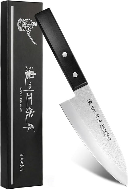 6 Inch Deba Knife, Made in Japan, Right-Handed Single Bevel Fish Butcher Knife, High Carbon Stainless Steel with Nashiji Finish, Pakkawood Handle for Fish Filleting & Butchering