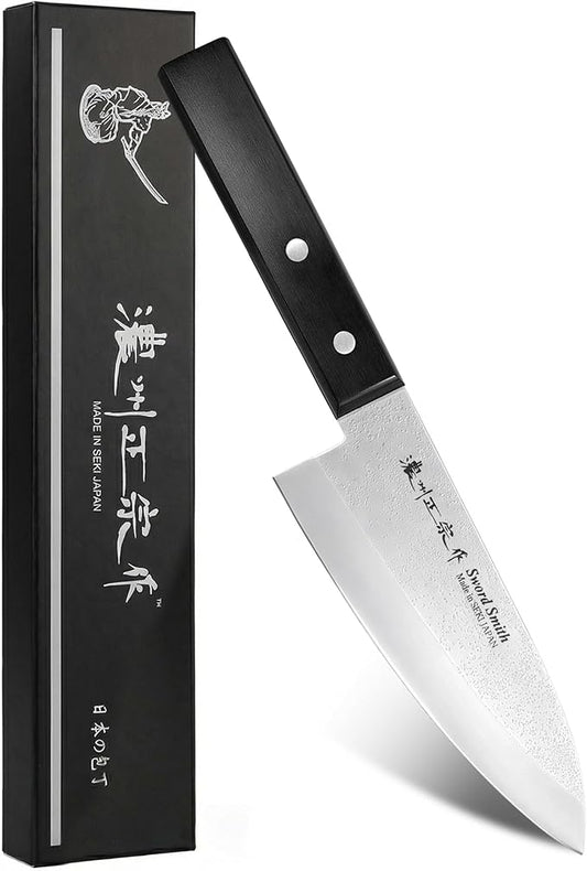 6 Inch Deba Knife, Made in Japan, Right-Handed Single Bevel Fish Butcher Knife, High Carbon Stainless Steel with Nashiji Finish, Pakkawood Handle for Fish Filleting & Butchering