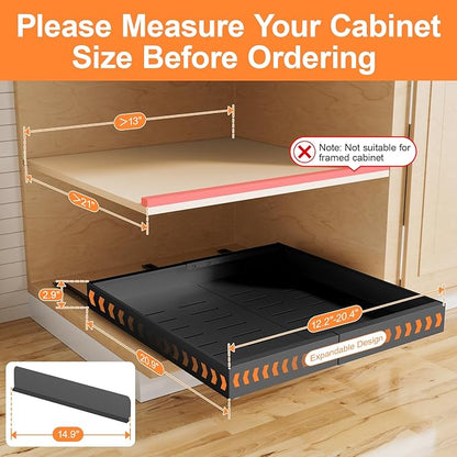 YJHome 1 Pack Pull Out Cabinet Organizer, No Drill Expandable Width 12"-20" & 21" Depth, Adhesive or Screw-In Installation, Magnetic Divider for Custom Storage, for Kitchen Pantry Bathroom Cabinet