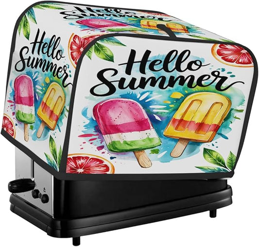 Summer Ice Cream Toaster Cover 2 Slice Wide Slot Washable Kitchen Appliance Covers Fingerprint Bread Machine Dust Cover Small Toaster Oven Accessories Covers Bread Maker Bag Women Gift