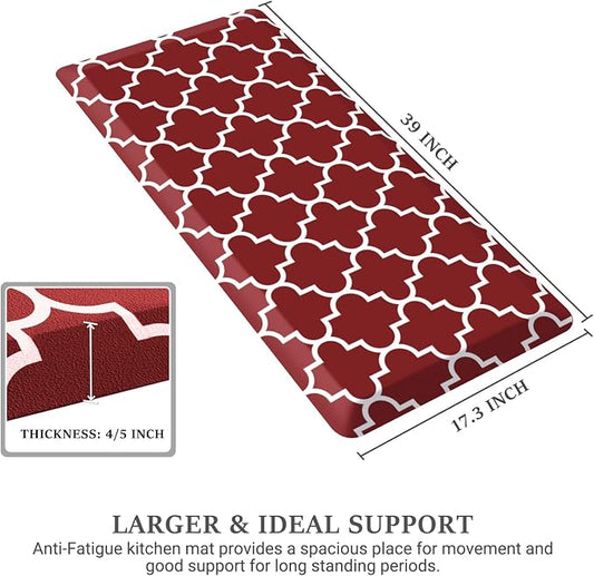 WISELIFE Anti Fatigue Floor Mat - 4/5 Inch Kitchen Mat Non Slip Waterproof Heavy Duty Ergonomic Comfort Mat Durable for Home, Office, Sink, Laundry,(17.3" x 39", Red)