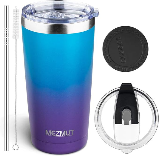 MEZMUT 20oz Tumbler Coffee Travel Mug with Daul Lid and Straw, Stainless Steel Double Wall Vacuum Spill Proof Insulated Tumbler, Hot or Iced Coffee Cups for Drinks (1Pack, Dark Lavender Green)
