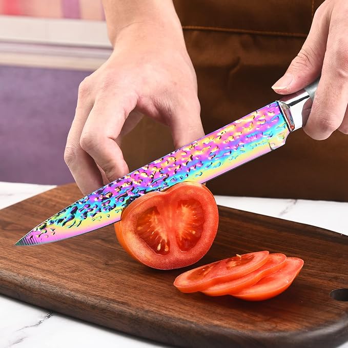 Rainbow Knife Set, Kitchen Knives Set with Acrylic Block, Thick Blade Cutlery Knife Block Set, Chef Sharp Quality for Home & Pro Use, Best Gift (Teal Handle)