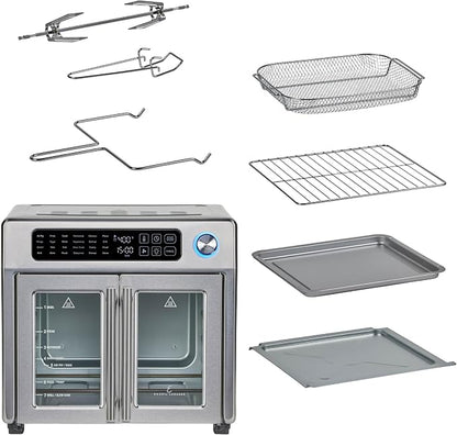 Emeril Lagasse Extra Large French Door Air Fryer Toaster Oven Combo, 24 Cooking Functions and Digital Controls, 7 Accessories Included, Stainless Steel Finish, 26QT Capacity