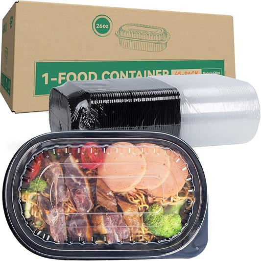 45 Pack 26oz Meal Prep Containers - Shrink Wrapped No Pre-Wash | Leak Proof BPA-Free | Microwave & Freezer Safe | Stackable, Reusable To Go Containers for Bulk Storage, Leftover & Takeout