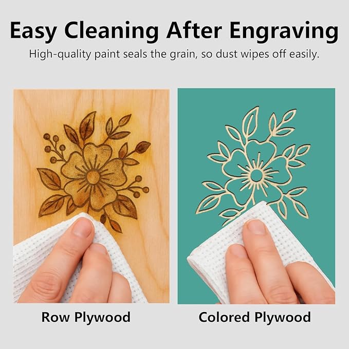 4 Pack Pre-Painted Colored Plywood Sheets,12x12x1/8 Inch (3mm) Basswood Board,Ideal for Laser Cutting, Engraving, DIY Crafts, Ornaments, Models Making (Green)