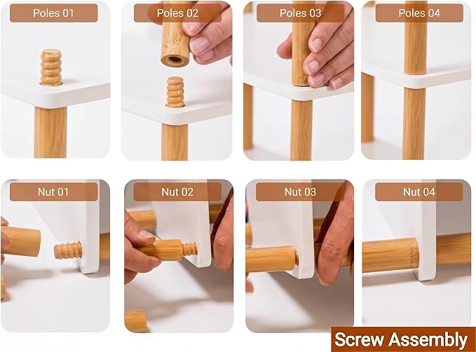 3-Tier Expandable Bamboo Corner Shelf - Dish/Plate Organizer for Cabinet, Kitchen Counter Shelf & Small Kitchen Shelf, Adjustable (White, 1-Pc 3.90" H)