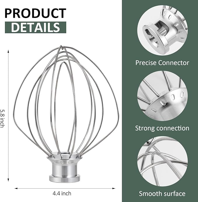 K45WW Stainless Steel Wire Whip for KitchenAid,Attachment for Kitchen aid 4.5 and 5-Quart Tilt-Head Stand Mixer
