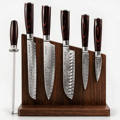 6 Piece Japanese Damascus Knife Set, Professional Chef Knife Set with VG10 Steel Core, Ultra Sharp 67-Layer Kitchen Knives, Pakkawood Handle Gift Box
