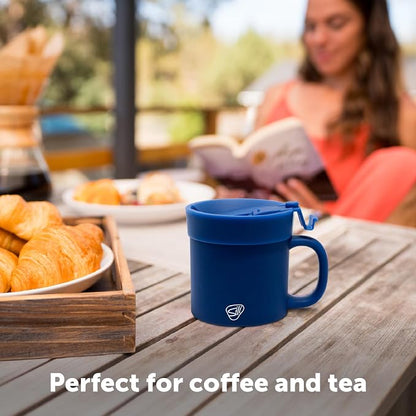 Silipint 16oz Silicone Coffee Mug Tumbler Flip Lid Unbreakable Dishwasher Safe Microwave Oven & Freezer Compatible – Non-Toxic Reusable Cup for Hot Coffee Tea or Drinks Pack of 4 Classic Blue