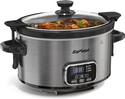 4QT Slow Cooker, Programmable Pot with Removable Ceramic Pot, Locking Lid, 3 Heating Settings & Time Control,Dishwasher-safe Lid & Pot, Grey