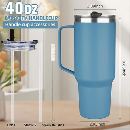 40 oz Tumbler with Handle and Flip Straw, 100% Leakproof Insulated Tumbler with Lid and Straw, Stainless Steel Travel Coffee Mug, Insulated Coffee Thermal Cup for Cold and Hot (Maya Blue)