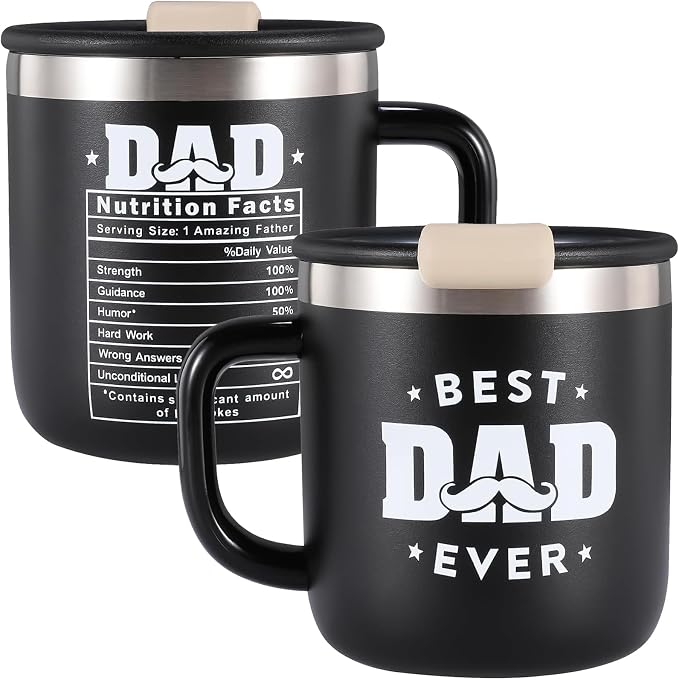 Best Dad Ever Gifts from Daughter Son, Stainless Steel Coffee Mug with Lid for Father, Husband, Uncle, Gifts for Father's Day (14oz Black)