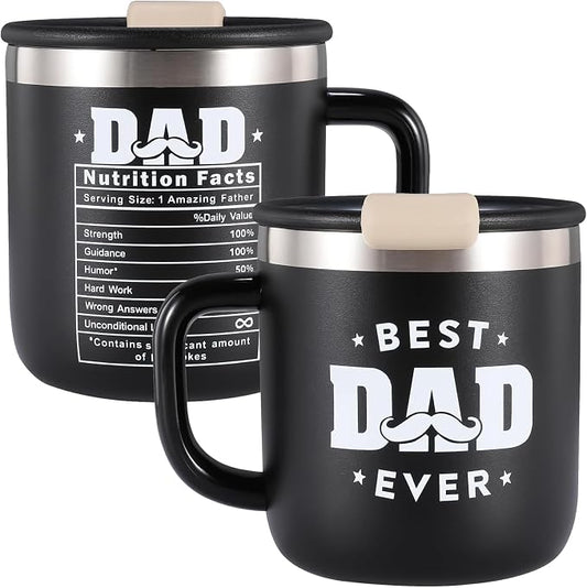 Best Dad Ever Gifts from Daughter Son, Stainless Steel Coffee Mug with Lid for Father, Husband, Uncle, Gifts for Father's Day (14oz Black)